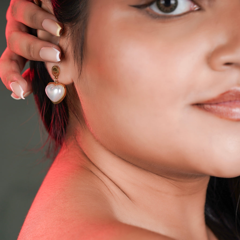 Heart-Shaped Pearl Dangle Earrings