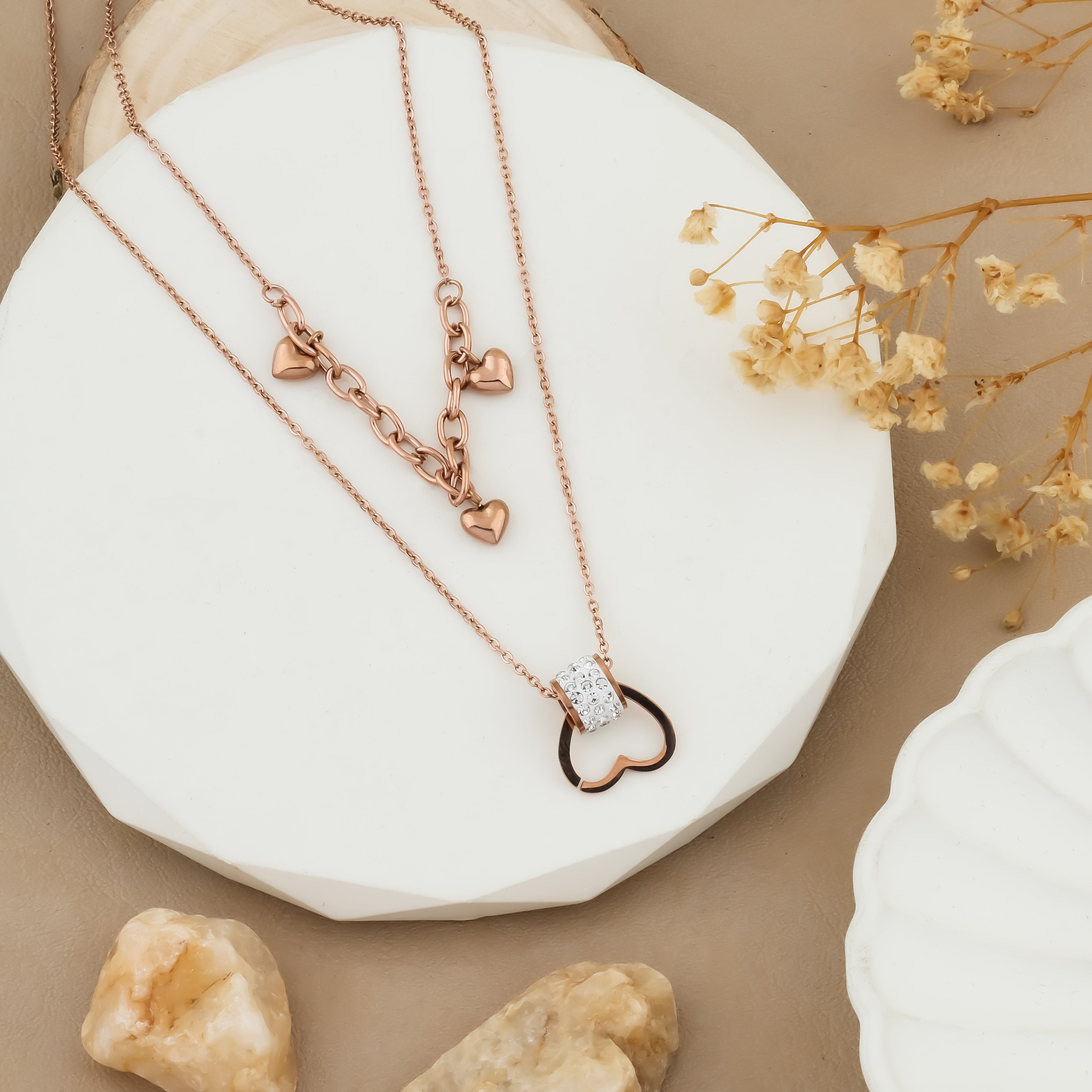 Radiant Hearts Duo Rose Gold Necklace