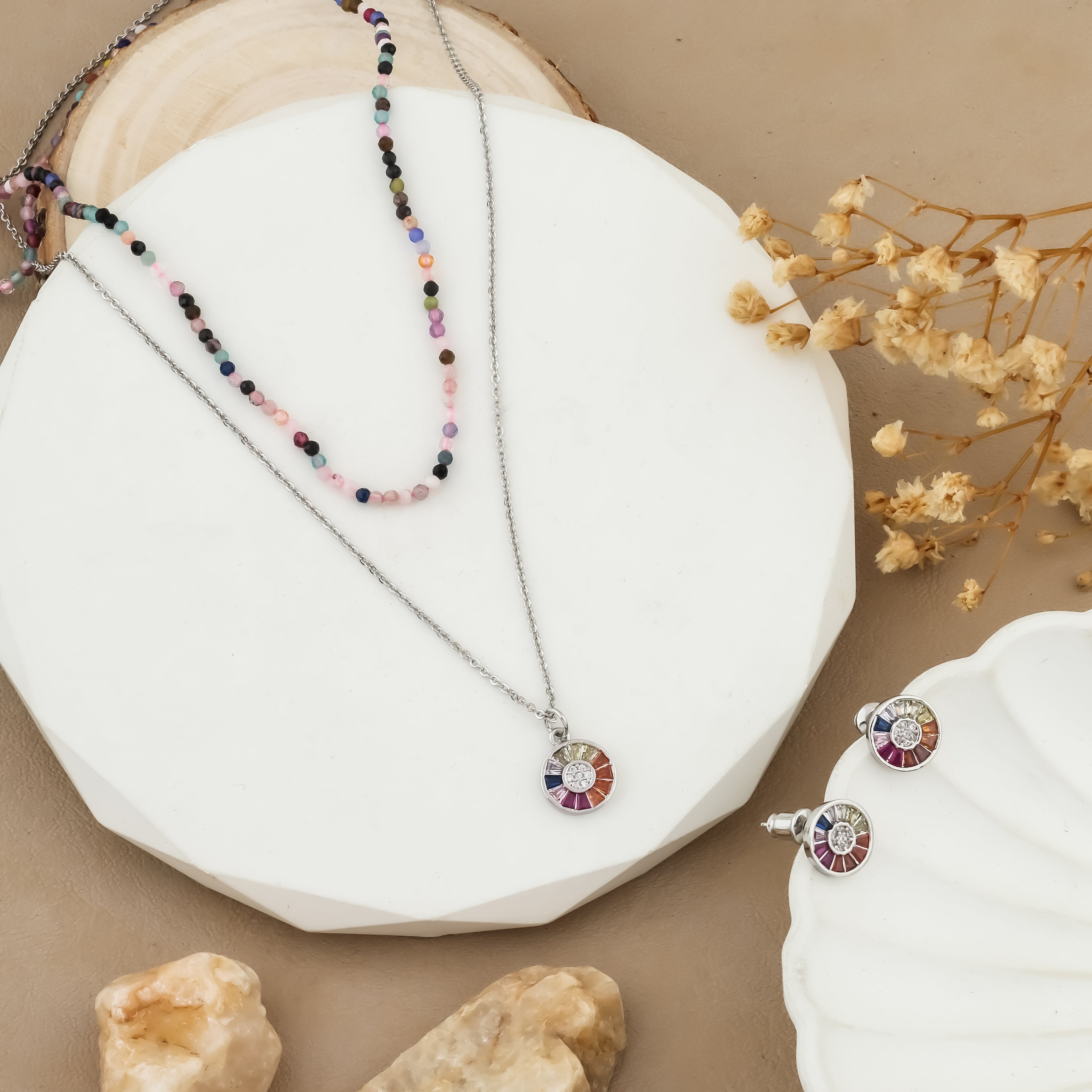 Radiant Spectrum Mosaic Necklace & Earrings Set