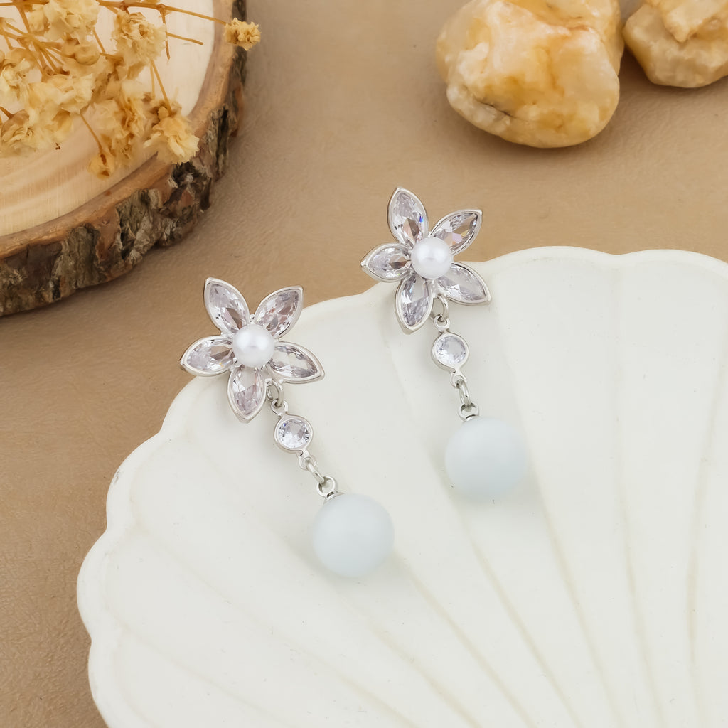 Frosted Petal Crystal Drop Earrings