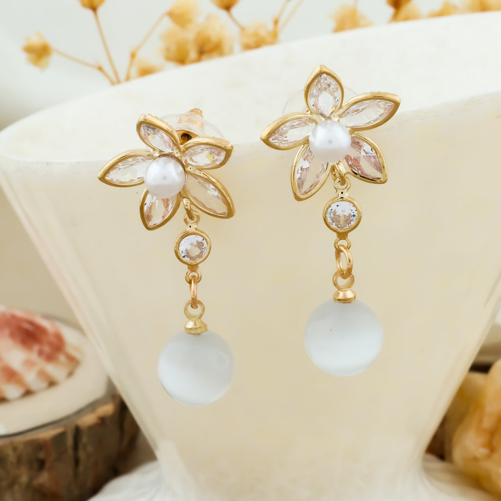 Crystal Bloom Pearl Drop Earrings