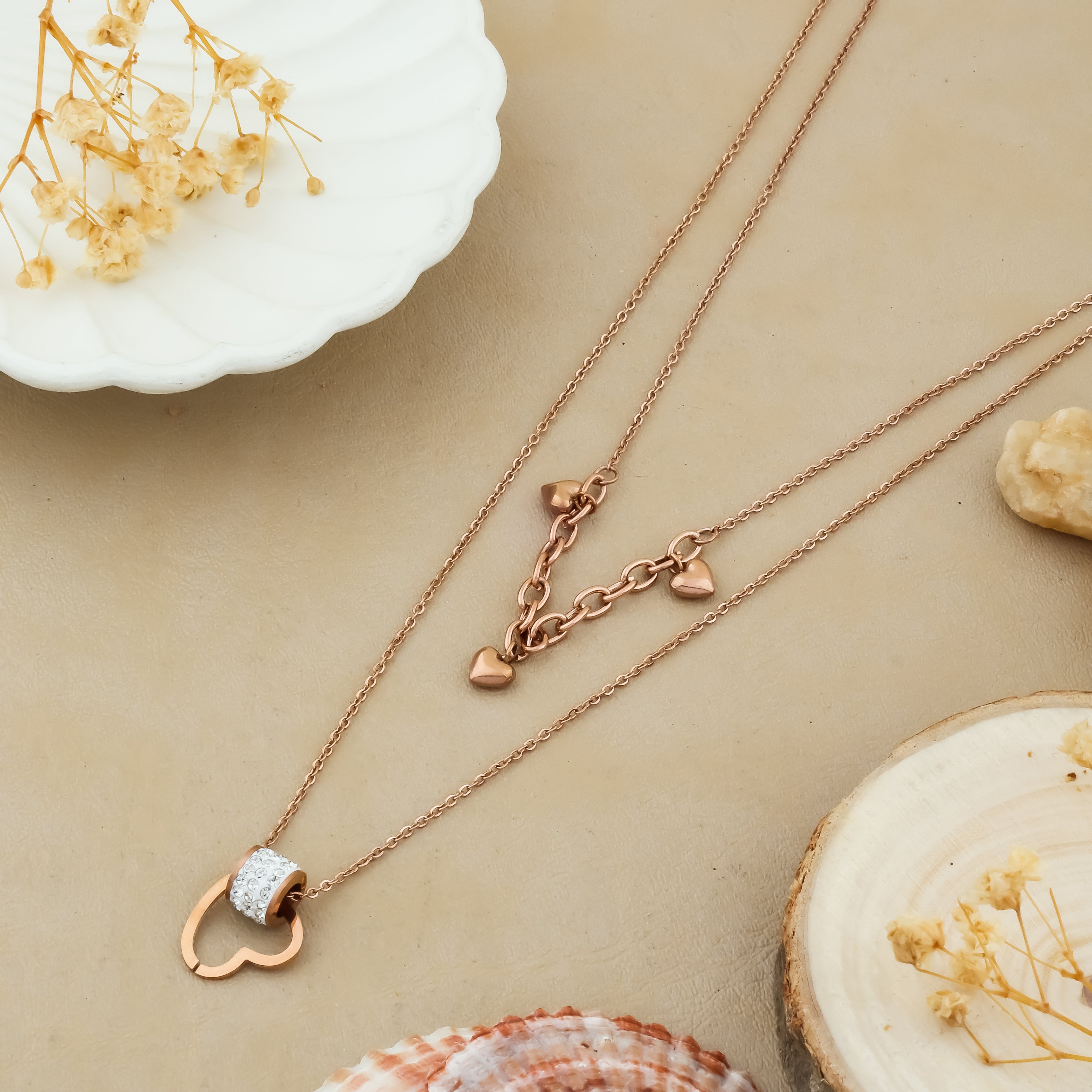 Radiant Hearts Duo Rose Gold Necklace