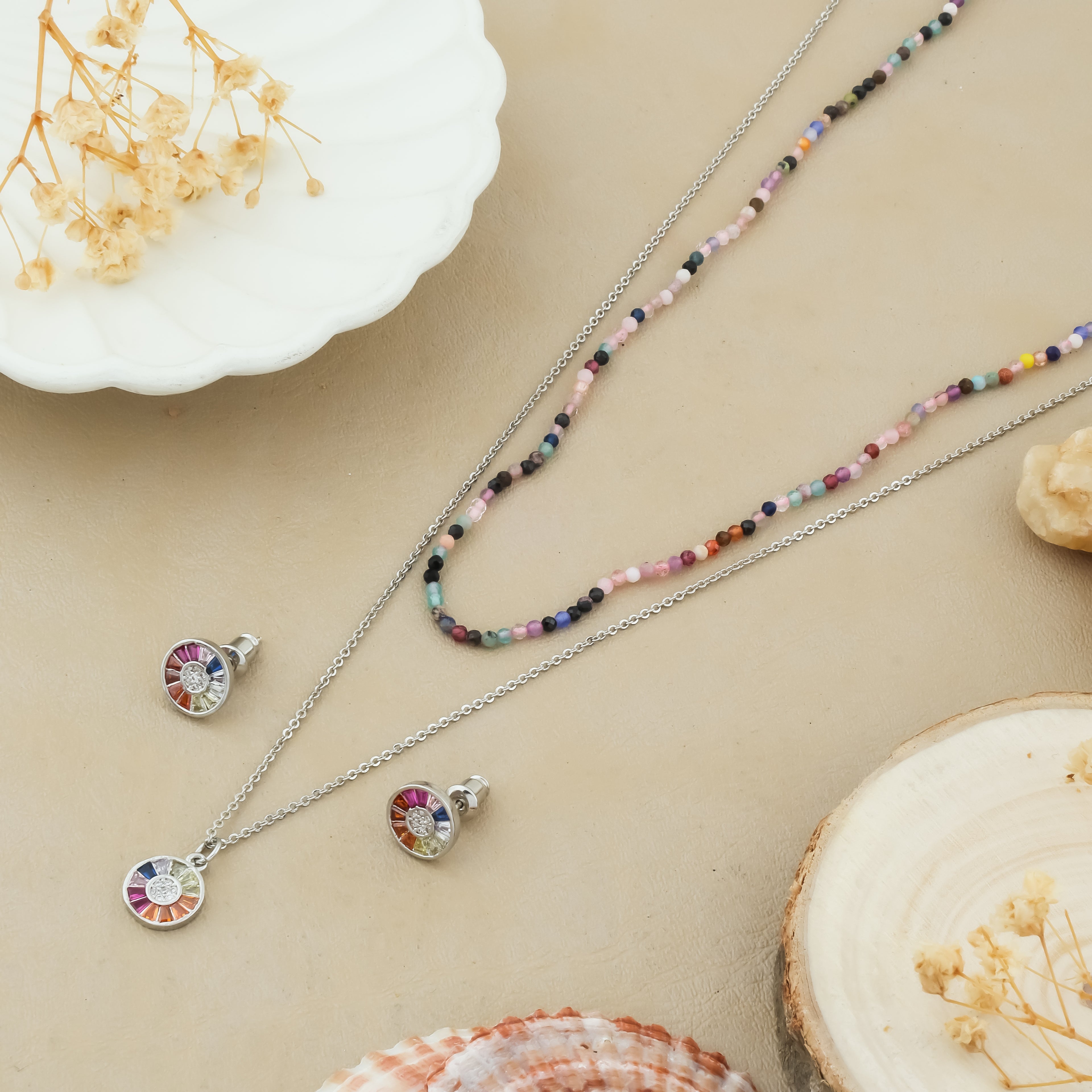 Radiant Spectrum Mosaic Necklace & Earrings Set