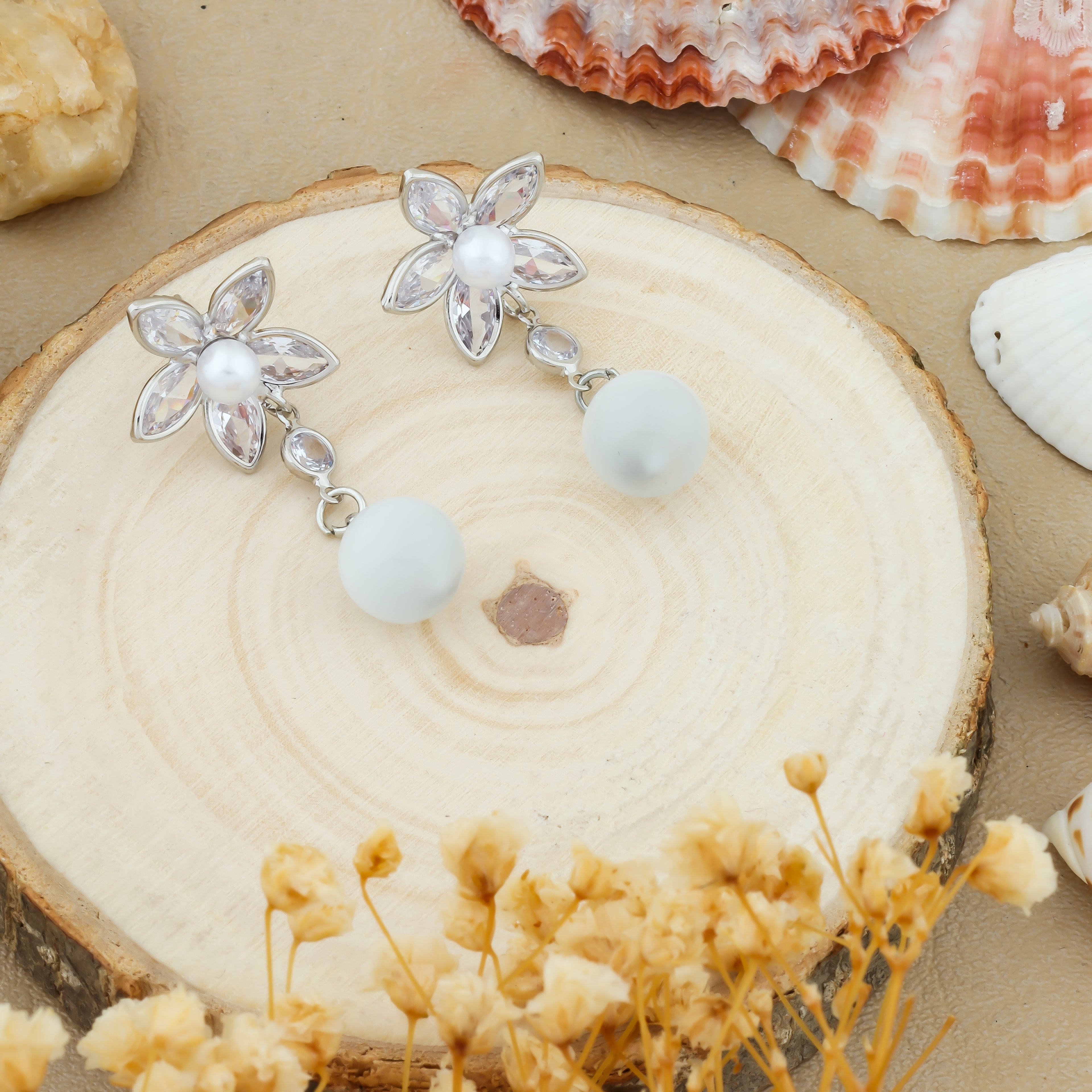 Frosted Petal Crystal Drop Earrings