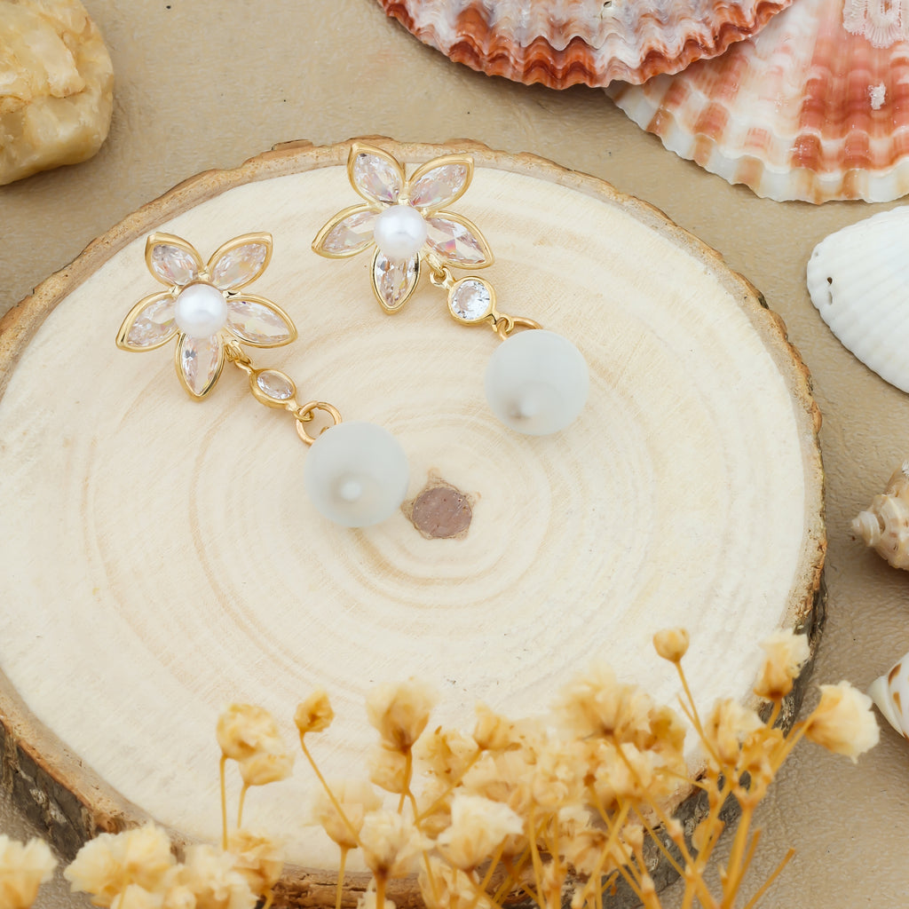 Crystal Bloom Pearl Drop Earrings