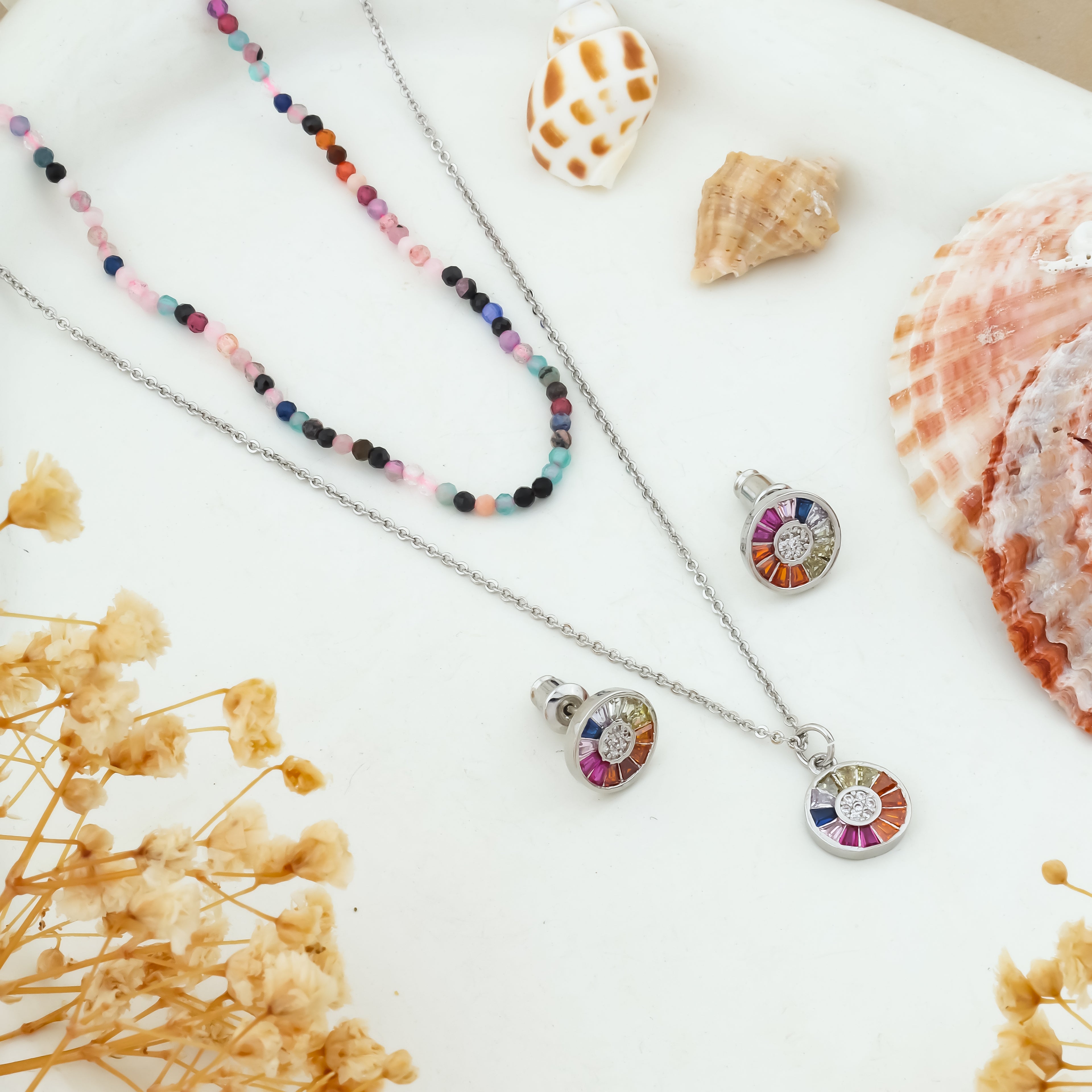 Radiant Spectrum Mosaic Necklace & Earrings Set