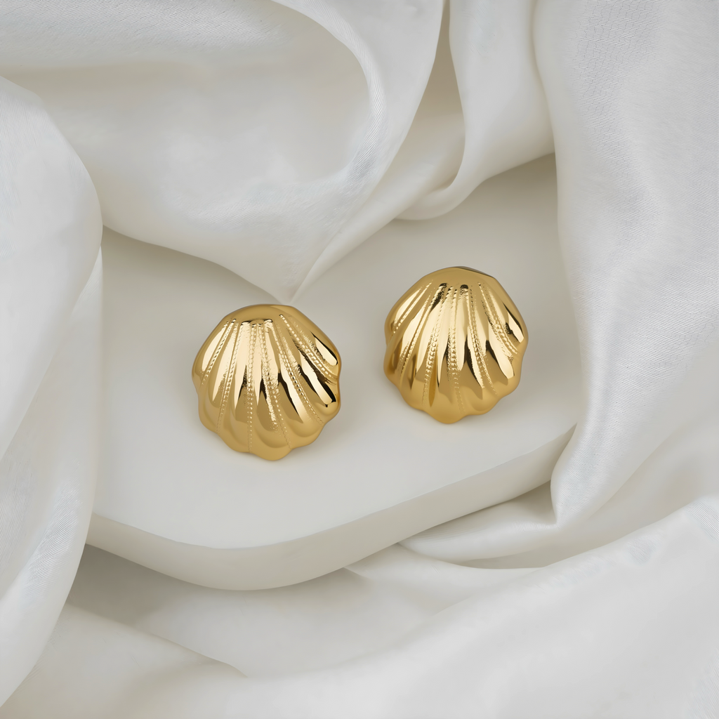 Seaside Glow Gold Plated Shell Studs Earings