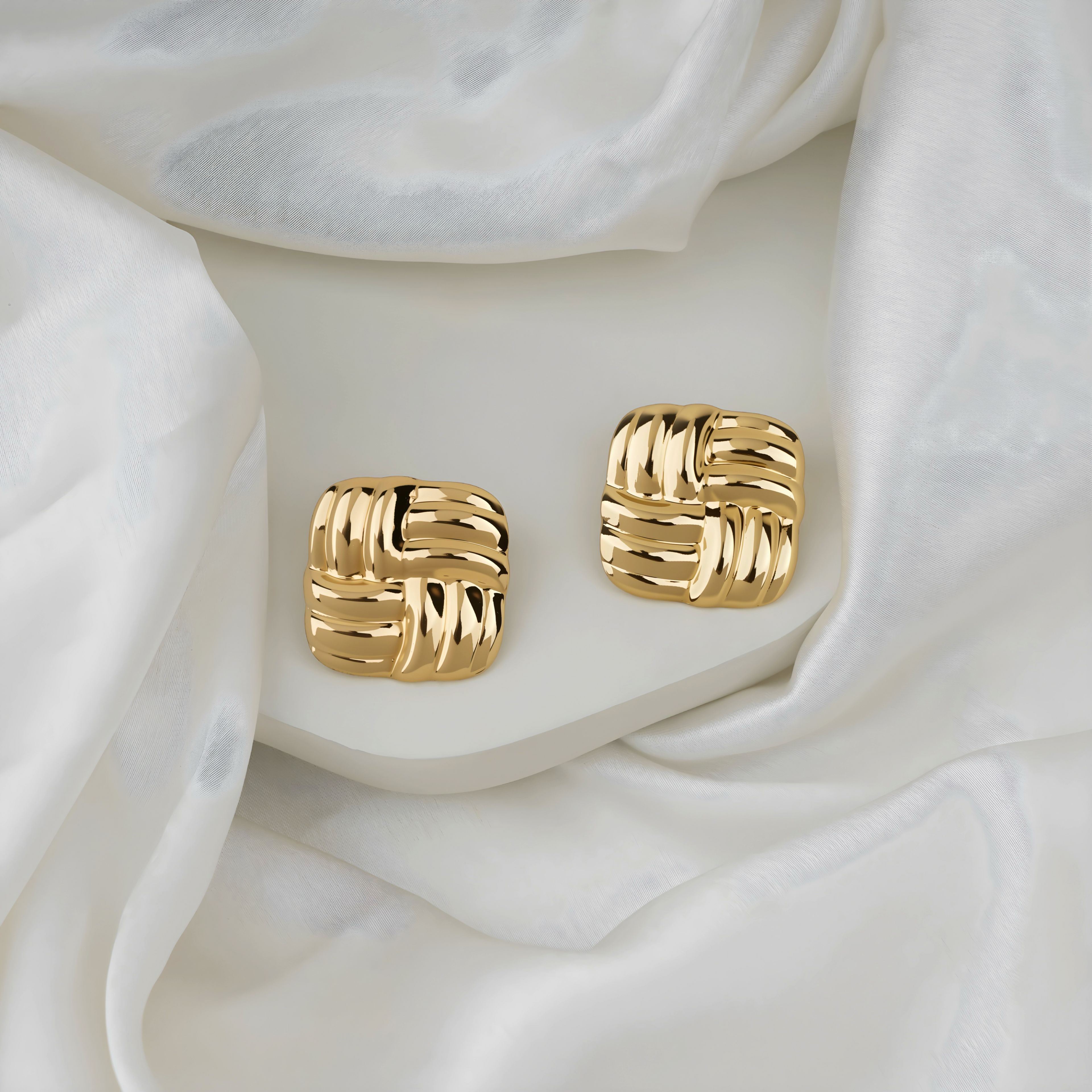Luxe Basketweave Gold Stud Earrings