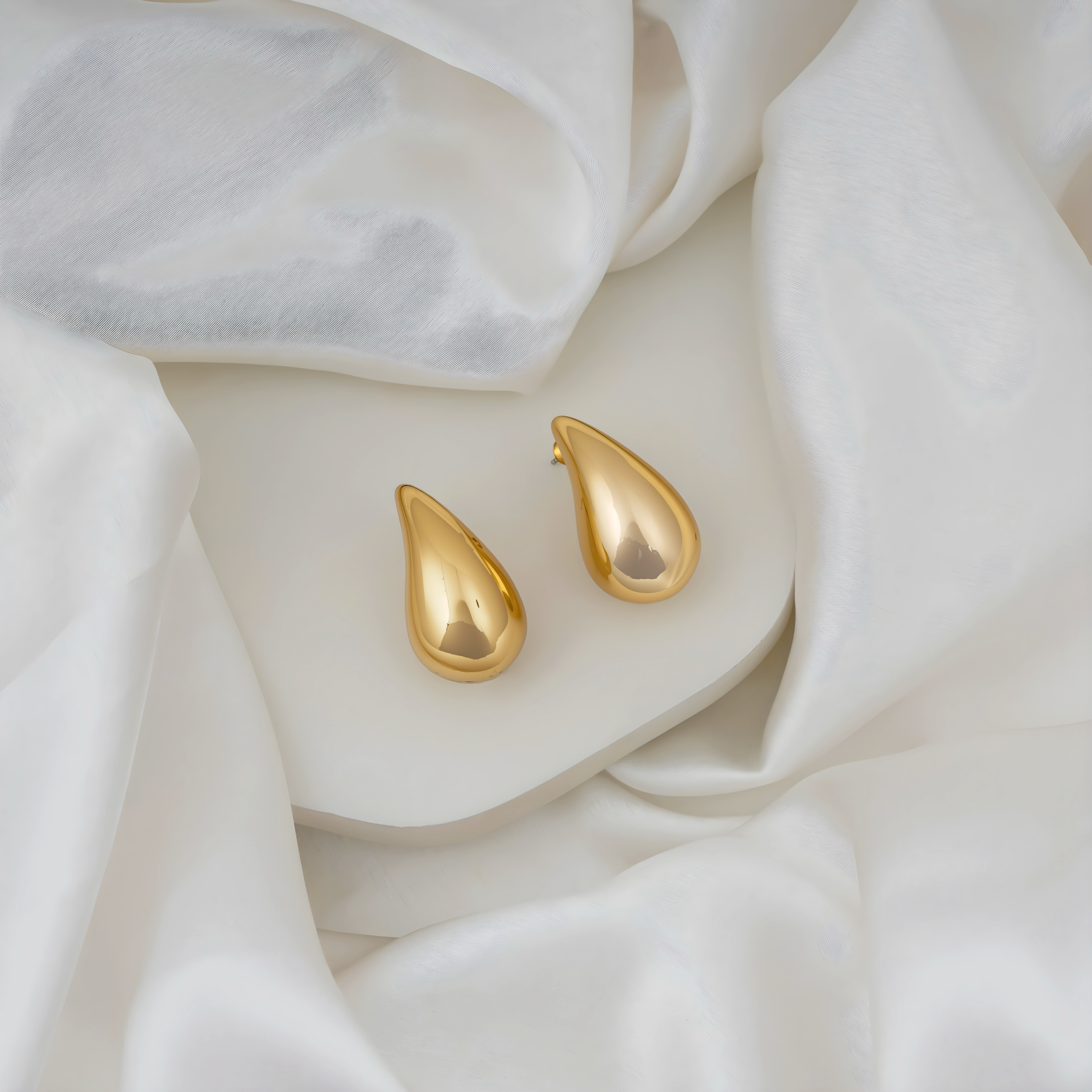 Lustrous Teardrop Gold Plated Studs