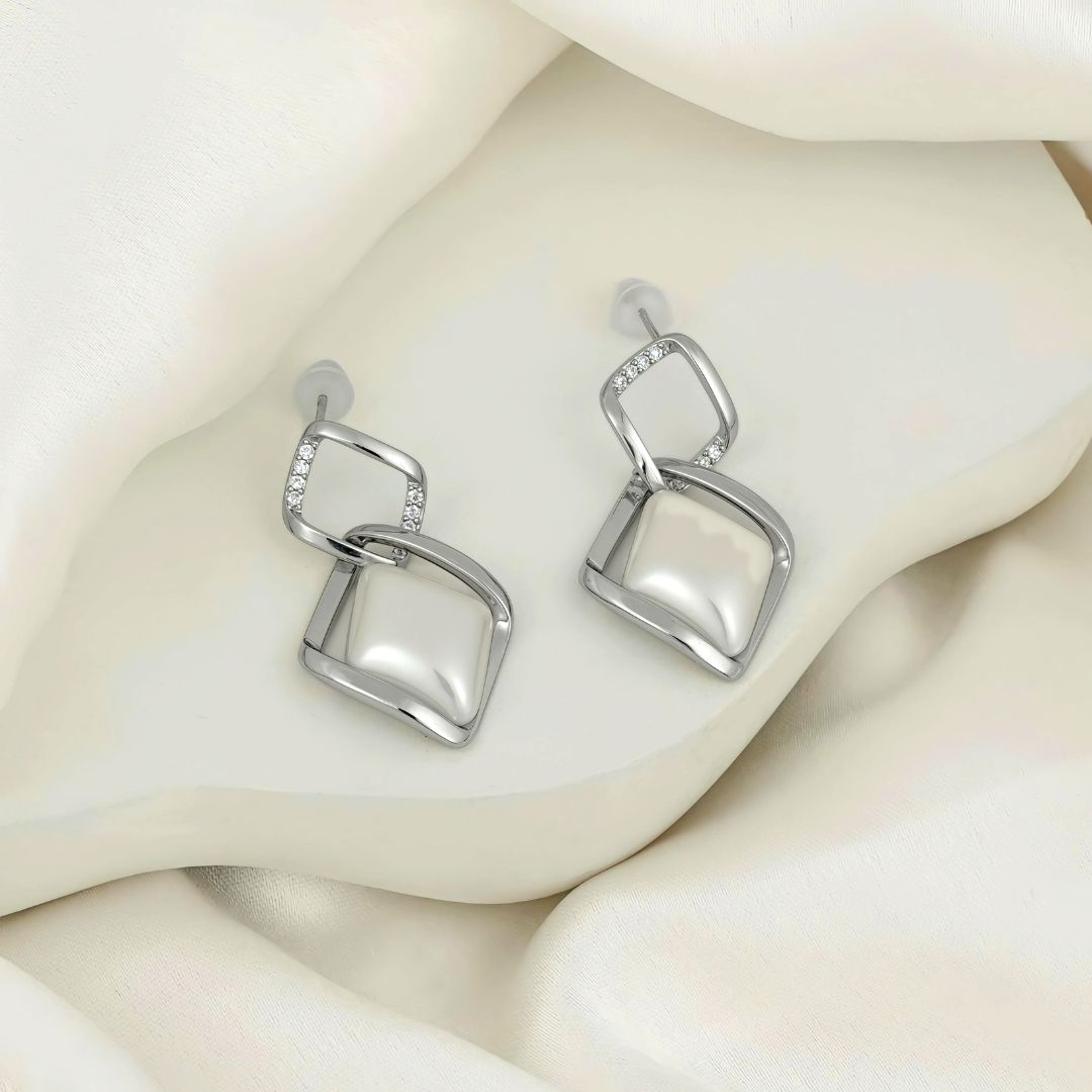 Double-Drop Square Earrings with Pearl Accent