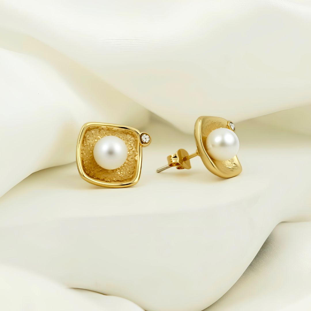 Faux Pearl Square Earings