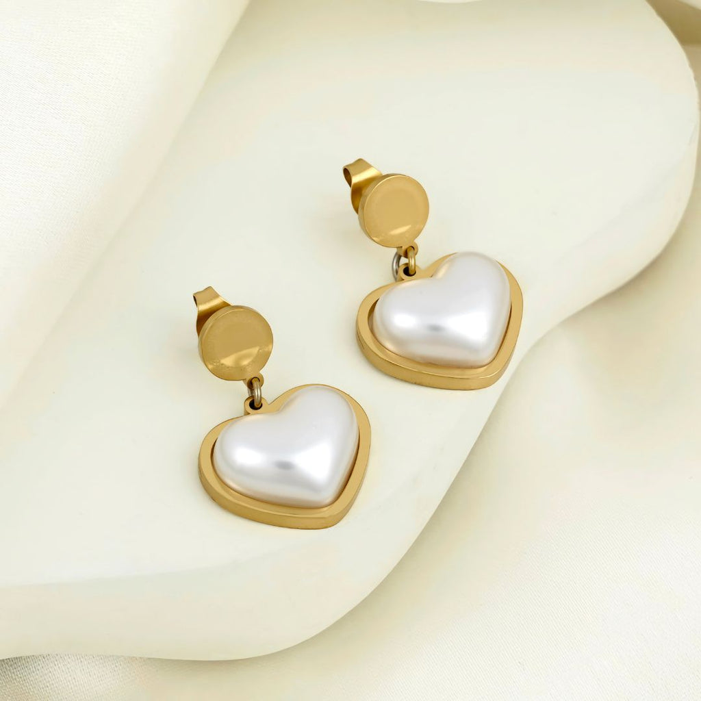 Heart-Shaped Pearl Dangle Earrings