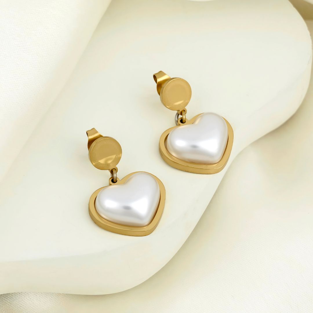 Heart-Shaped Pearl Dangle Earrings