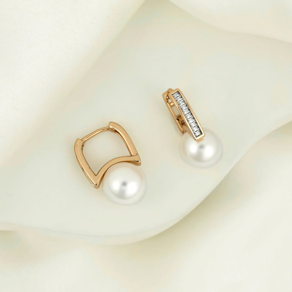 Pearl Drop & Crystal Rose Gold Plated Hoops Earings