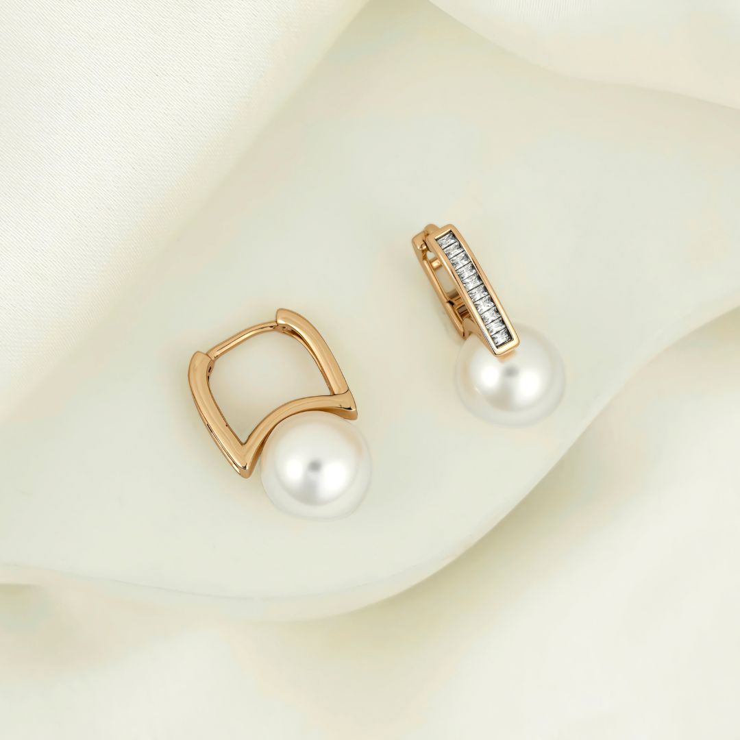 Pearl Drop & Crystal Rose Gold Plated Hoops Earings