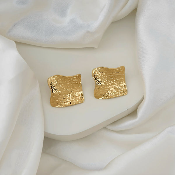 Textured Wave Gold Stud Earrings