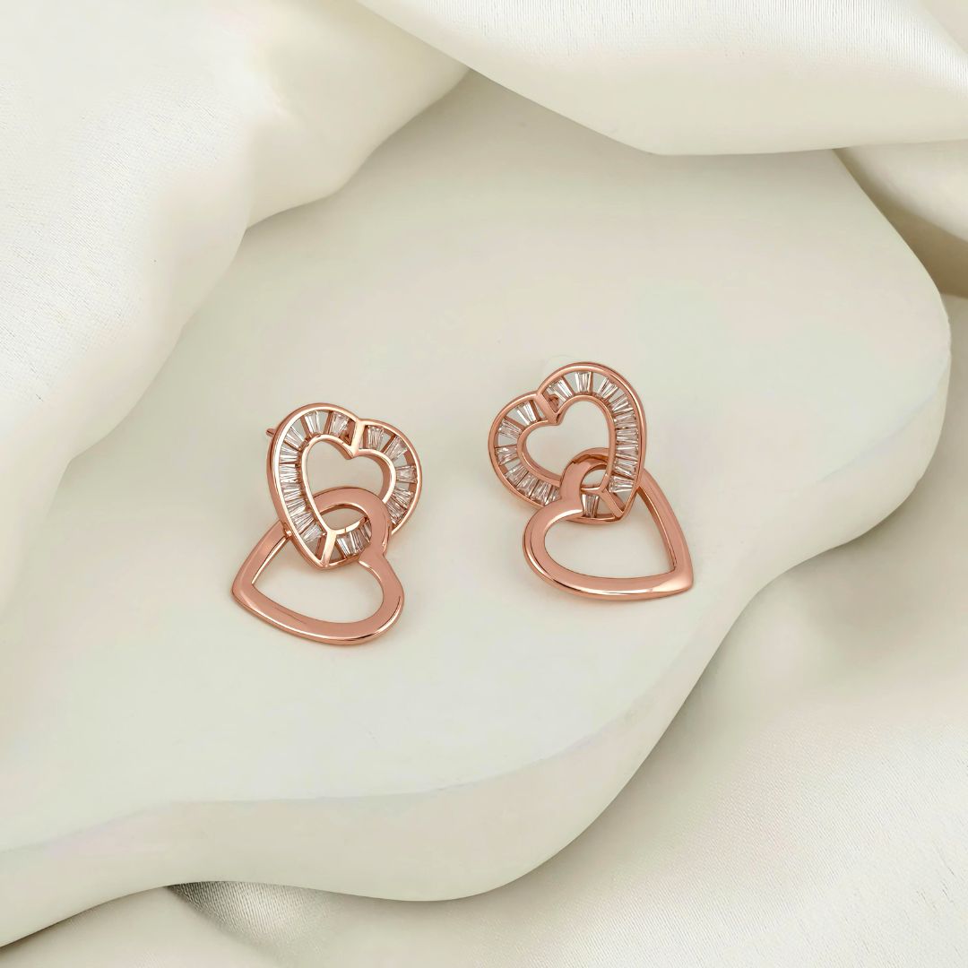 Double Heart Crystal Stud Earrings