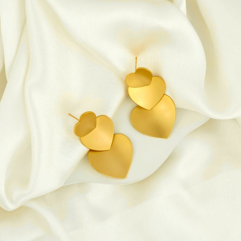 Triple Heart Gold-Tone Earrings