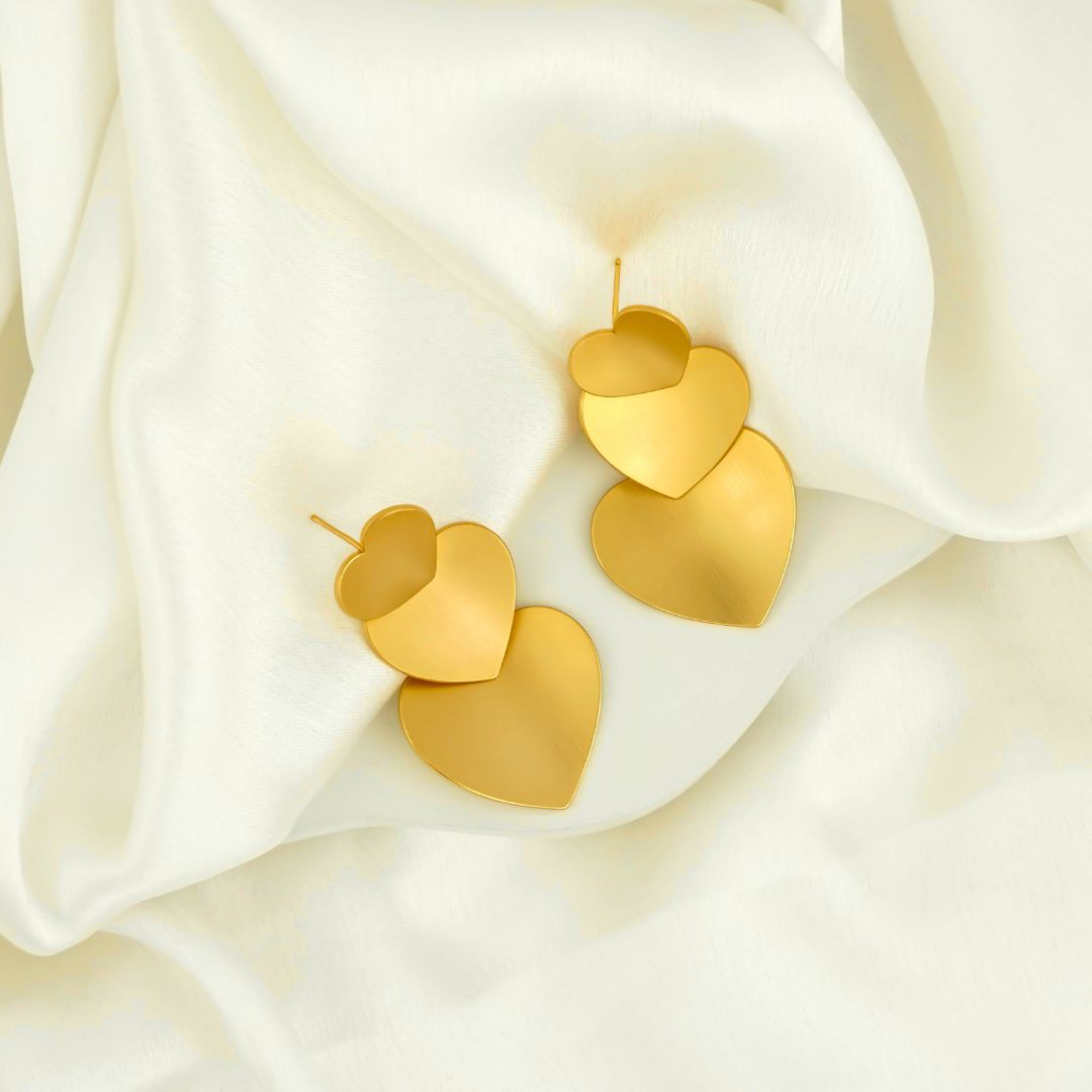 Triple Heart Gold-Tone Earrings