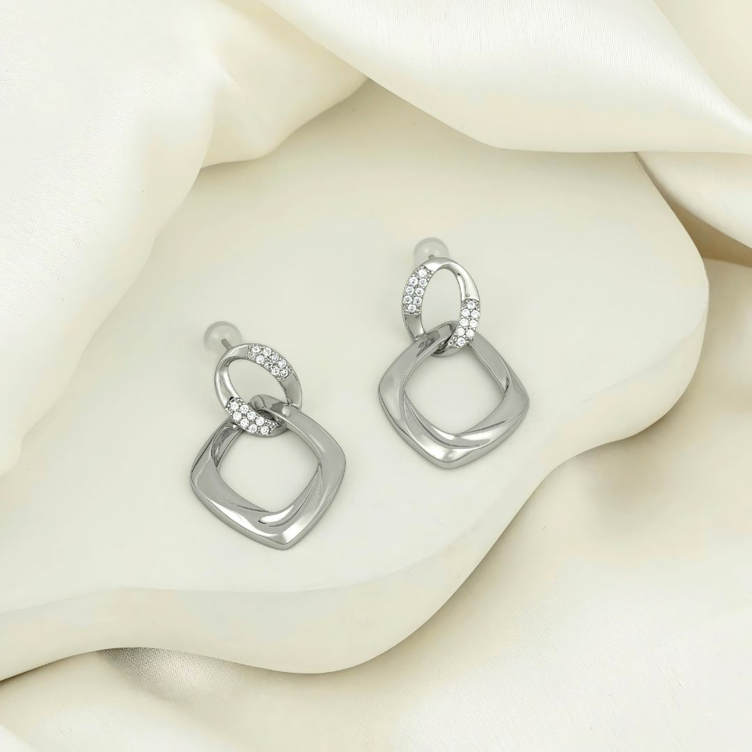 Silver Plated Square Drop Earrings