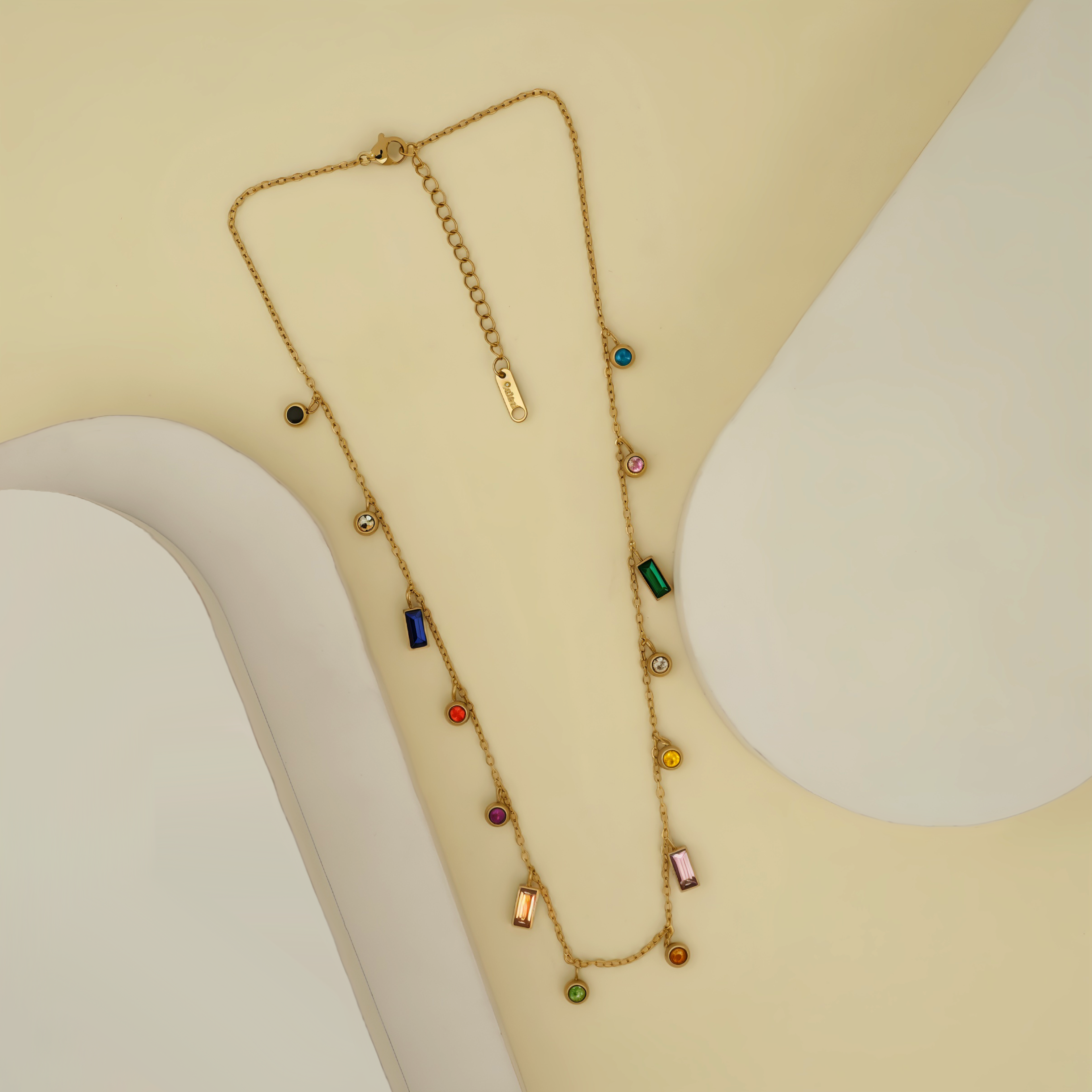 Necklace with Multicolor Gemstone Charms