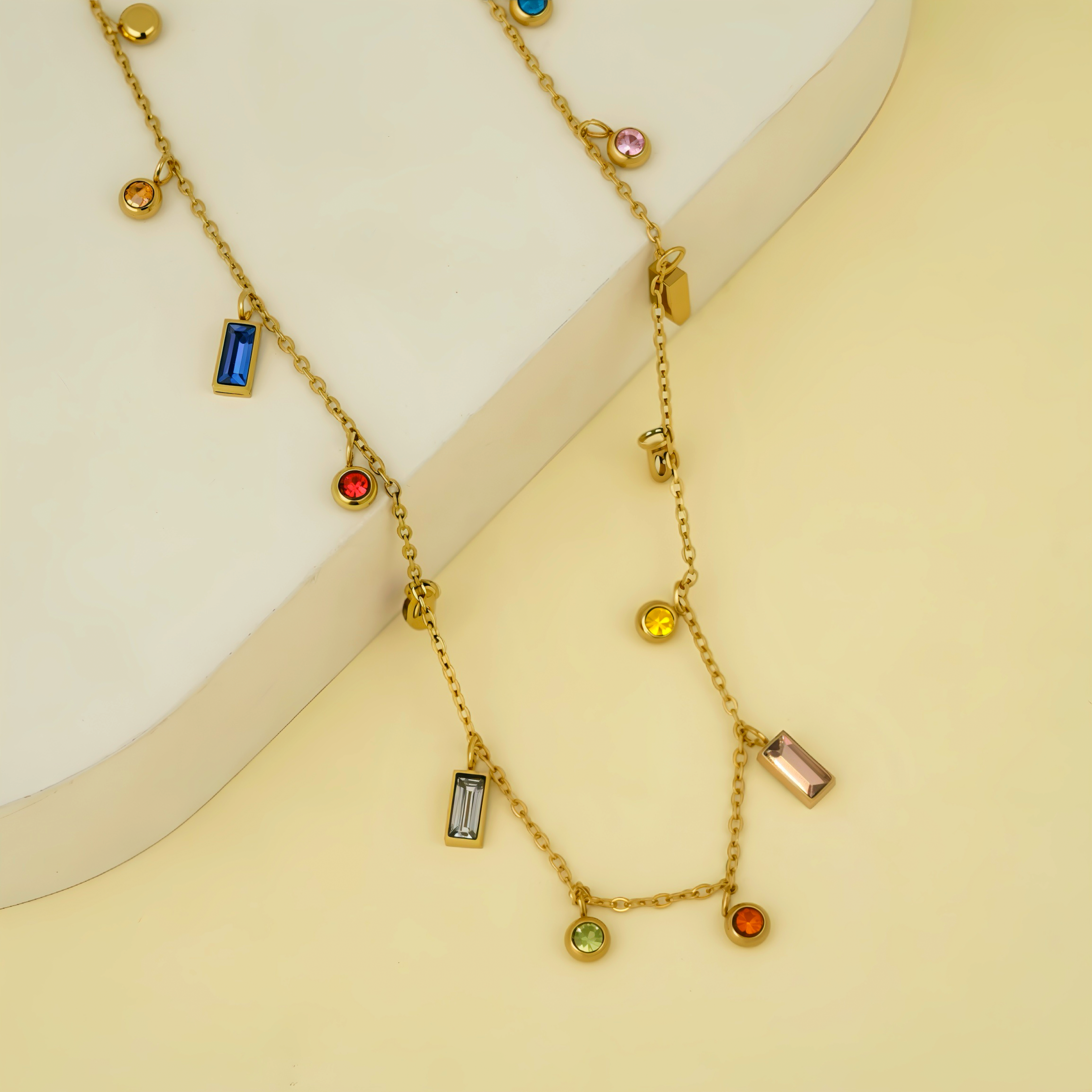 Necklace with Multicolor Gemstone Charms