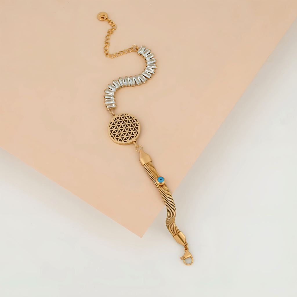 Radiant Flower Motif Evil Eye Bracelet